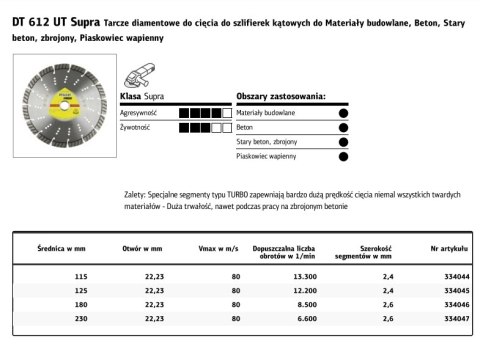 K.TARCZA DIAM.SEG.230mm x 2,6mm x 22,2mm DT612UT K.TARCZA DIAM.SEG.230mm x 2,6mm x 22,2mm DT612UT