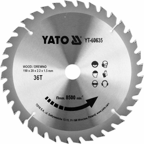 YATO PIŁA TARCZ.WID. 190*36*20 60635 YATO PIŁA TARCZ.WID. 190*36*20 60635