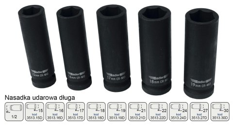 ADLER NASADKA UDAROWA DŁUGA 6-KĄTNA 1/2" 27mm ADLER NASADKA UDAROWA DŁUGA 6-KĄTNA 1/2" 27mm
