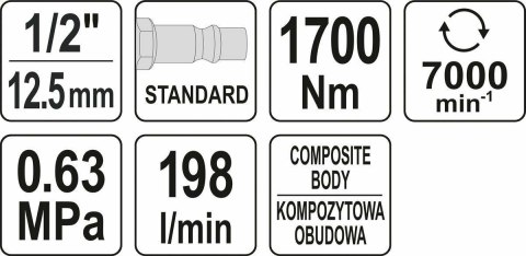 YATO KLUCZ UDAROWY PNEUMATYCZNY 1700Nm 1/2" 09544