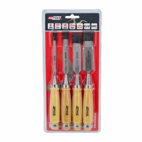 AWTOOLS ZESTAW DŁUT Z DREWNIANYMI UCHWYTAMI 4 SZTUKI 6/12/18/24 MM AWTOOLS ZESTAW DŁUT Z DREWNIANYMI UCHWYTAMI 4 SZTUKI 6/12/18/24 MM