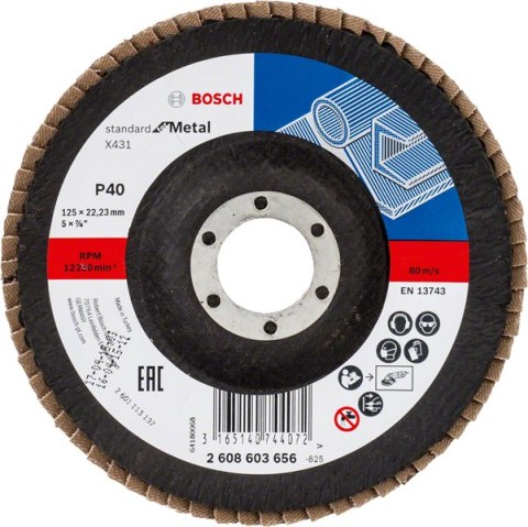 BOSCH ŚCIERNICA LISTKOWA 125mm X431 P 40 STANDARD FOR METAL WYPUKŁA BOSCH ŚCIERNICA LISTKOWA 125mm X431 P 40 STANDARD FOR METAL WYPUKŁA