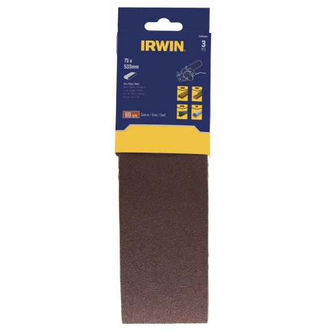 IRWIN PASY BEZKOŃCOWE DO ELEKTRONARZĘDZI 75mm x 533mm, P 60 /do metalu, drewna, farby i tworzyw szt IRWIN PASY BEZKOŃCOWE DO ELEKTRONARZĘDZI 75mm x 533mm, P 60 /do metalu, drewna, farby i tworzyw szt