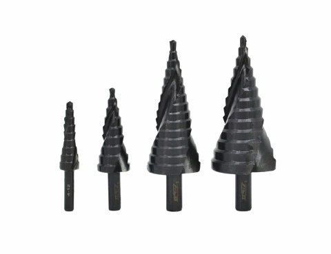 AW WIERTŁO STOPNIOWE SPIRALNE KPL. 4szt./ 4-12 4-20 4-32 4-39mm/ AICrN/ CZARNE/ ETUI PLASTIK AW WIERTŁO STOPNIOWE SPIRALNE KPL. 4szt./ 4-12 4-20 4-32 4-39mm/ AICrN/ CZARNE/ ETUI PLASTIK
