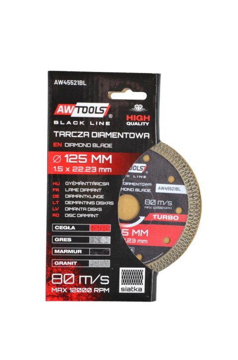 AWTOOLS TARCZA DIAMENTOWA 125x22,2 / TURBO CIENKA BLACK LINE AWTOOLS TARCZA DIAMENTOWA 125x22,2 / TURBO CIENKA BLACK LINE