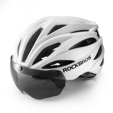 Kask rowerowy z szybką odpinanymi okularami z filtrem UV unisex - biały mat Kask rowerowy z szybką odpinanymi okularami z filtrem UV unisex - biały mat