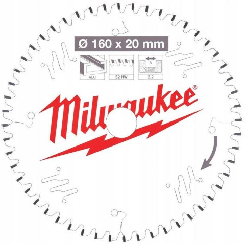 MILWAUKEE PIŁA TARCZOWA 160x20x2,2x52z TF ALUMINUM MILWAUKEE