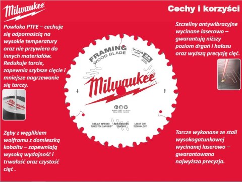 MILWAUKEE PIŁA TARCZOWA 190x30x1,6x24ATB ATB CSB P W - DREWNO - SZYBKIE CIĘCIE >>> 4932498976 MILWAUKEE