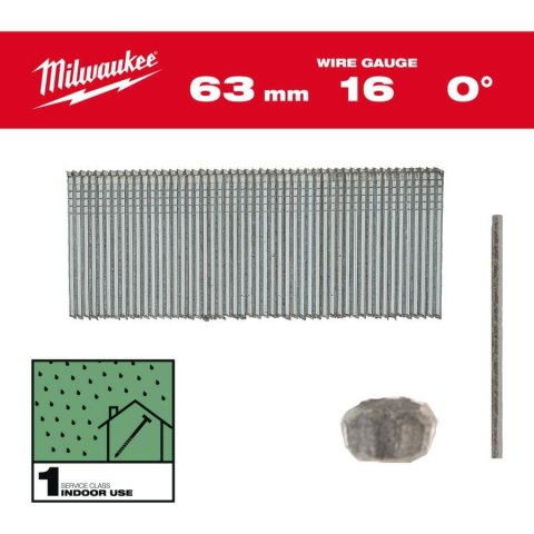 MILWAUKEE SZTYFTY 16G/63mm/0° DO M18 FN16GS /2500szt. MILWAUKEE