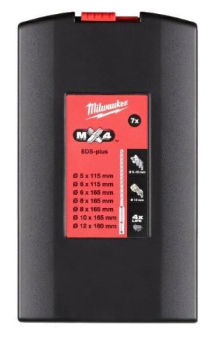 MILWAUKEE WIERTŁA SDS KWADRAT 4-OSTRZOWE KPL.7 elem. MILWAUKEE