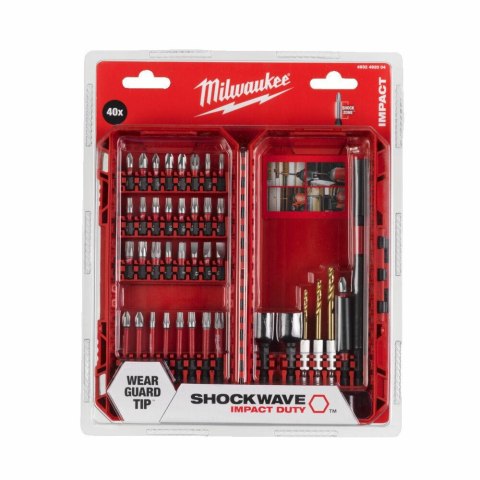 MILWAUKEE ZESTAW KOŃCÓWEK / BITÓW + WIERTŁA + UCHWYT 40 elem. SHOCKWAVE MILWAUKEE