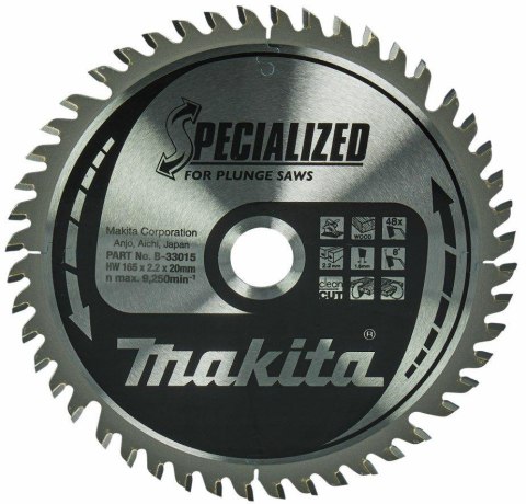 TARCZA TNĄCA 165 x 2,2 x 20mm 48-ZĘBÓW, DO ZAGŁĘBIARKI SP6000 MAKITA TARCZA TNĄCA 165 x 2,2 x 20mm 48-ZĘBÓW, DO ZAGŁĘBIARKI SP6000 MAKITA