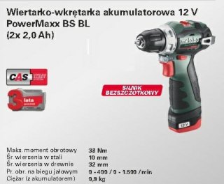METABO WKRĘTARKA POWERMAXX BS BL 38/20Nm 2x2,0Ah WALIZKA METABO