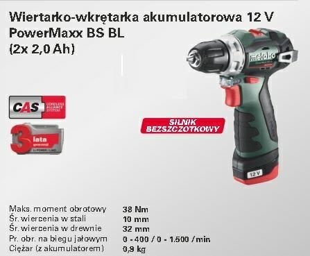 METABO WKRĘTARKA POWERMAXX BS BL 38/20Nm 2x2,0Ah WALIZKA METABO
