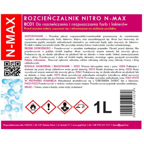Rozcieńczalnik rozpuszczalnik NITRO RC-01 N-MAX 1L Rozcieńczalnik rozpuszczalnik NITRO RC-01 N-MAX 1L