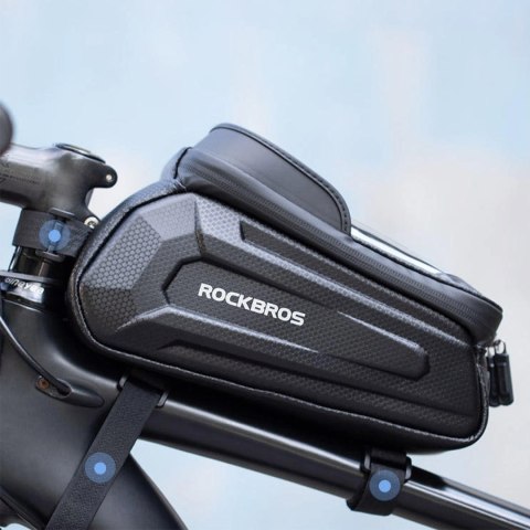 Sakwa rowerowa na ramę pancerna z kieszonką na telefon nawigację 1.7l + pokrowiec - czarna