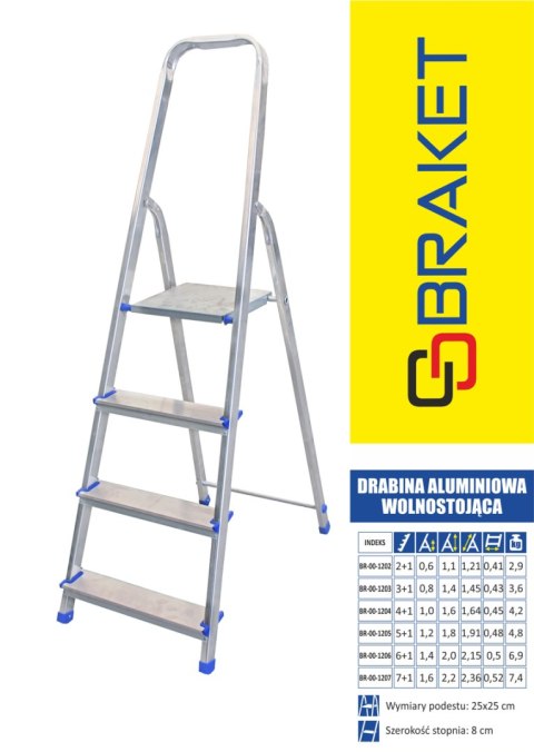 DRABINA ALUMINIOWA WOLNOSTOJĄCA 121CM 2 STOPNIE + PODEST BRAKET DRABINA ALUMINIOWA WOLNOSTOJĄCA 121CM 2 STOPNIE + PODEST BRAKET